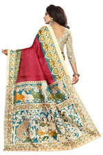 Womens Khadi Kalamkari Checks Saree With Blouse