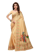 Womens Khadi Kalamkari Printed Saree With Blouse