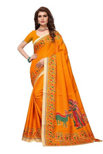 Womens Khadi Kalamkari Printed Saree With Blouse