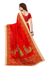 Womens Khadi Kalamkari Printed Saree With Blouse