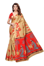 Womens Khadi Kalamkari Printed Saree With Blouse