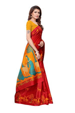 Womens Khadi Kalamkari Printed Saree With Blouse