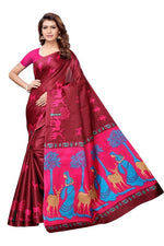 Womens Khadi Kalamkari Printed Saree With Blouse