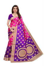 Womens Khadi Kalamkari Checks Saree With Blouse