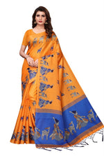 Womens Khadi Kalamkari Checks Saree With Blouse