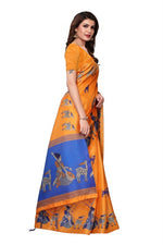 Womens Khadi Kalamkari Checks Saree With Blouse