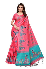 Womens Khadi Kalamkari Checks Saree With Blouse