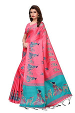 Womens Khadi Kalamkari Checks Saree With Blouse