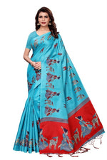 Womens Khadi Kalamkari Checks Saree With Blouse