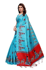 Womens Khadi Kalamkari Checks Saree With Blouse
