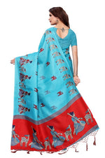Womens Khadi Kalamkari Checks Saree With Blouse
