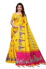 Womens Khadi Kalamkari Checks Saree With Blouse