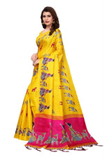 Womens Khadi Kalamkari Checks Saree With Blouse