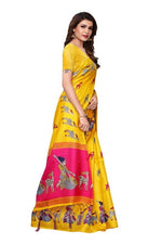 Womens Khadi Kalamkari Checks Saree With Blouse