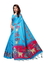 Womens Khadi Kalamkari Printed Saree With Blouse