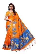 Womens Khadi Kalamkari Printed Saree With Blouse