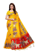 Womens Khadi Kalamkari Printed Saree With Blouse
