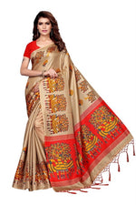 Womens Khadi Kalamkari Checks Saree With Blouse