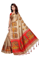 Womens Khadi Kalamkari Checks Saree With Blouse