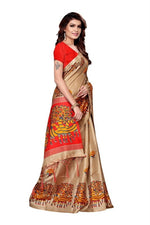 Womens Khadi Kalamkari Checks Saree With Blouse
