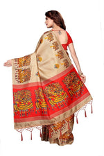 Womens Khadi Kalamkari Checks Saree With Blouse