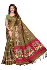 Womens Khadi Kalamkari Checks Saree With Blouse