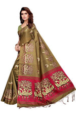 Womens Khadi Kalamkari Checks Saree With Blouse