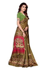 Womens Khadi Kalamkari Checks Saree With Blouse