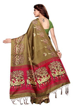 Womens Khadi Kalamkari Checks Saree With Blouse