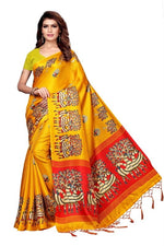 Womens Khadi Kalamkari Checks Saree With Blouse