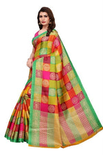 Womens Khadi Kalamkari Checks Saree With Blouse