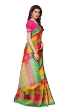 Womens Khadi Kalamkari Checks Saree With Blouse