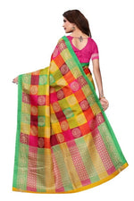 Womens Khadi Kalamkari Checks Saree With Blouse