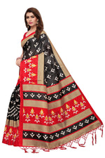 Womens Khadi Kalamkari Printed Black Saree With Blouse
