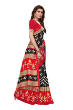 Womens Khadi Kalamkari Printed Black Saree With Blouse