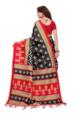 Womens Khadi Kalamkari Printed Black Saree With Blouse