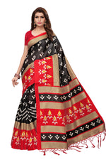 Womens Khadi Kalamkari Printed Black Saree With Blouse