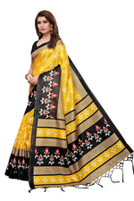 Womens Khadi Kalamkari Printed Yellow Saree With Blouse