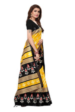 Womens Khadi Kalamkari Printed Yellow Saree With Blouse