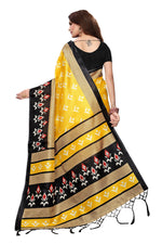 Womens Khadi Kalamkari Printed Yellow Saree With Blouse