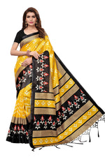 Womens Khadi Kalamkari Printed Yellow Saree With Blouse