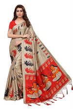Womens Khadi Kalamkari Printed Saree With Blouse