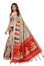 Womens Khadi Kalamkari Printed Saree With Blouse