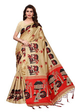 Womens Khadi Kalamkari Printed Saree With Blouse