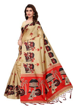 Womens Khadi Kalamkari Printed Saree With Blouse