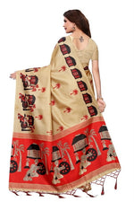 Womens Khadi Kalamkari Printed Saree With Blouse