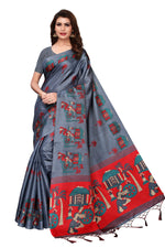 Womens Khadi Kalamkari Printed Saree With Blouse