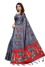 Womens Khadi Kalamkari Printed Saree With Blouse