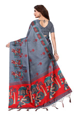 Womens Khadi Kalamkari Printed Saree With Blouse