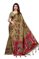 Womens Khadi Kalamkari Printed Saree With Blouse